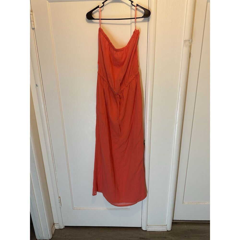 J Crew Strapless Dress Cotton Gauze Orange Large L Sundress‎ Summer Party Maxi